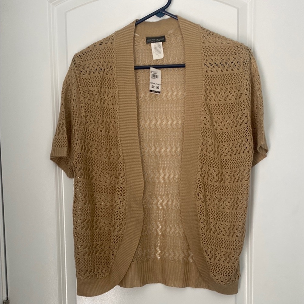 Alexis Taylor Beige/Tan Cardigan Sweater Open-Knit Design NEW